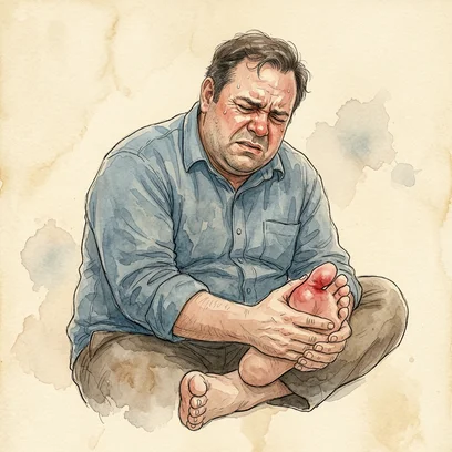 Gout Gus — NCLEX story mnemonic character for Gout: Uric Acid Crystals, the Angry Big Toe & Purine Teaching