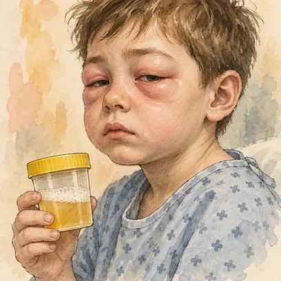 Nephrotic Nolan — NCLEX story mnemonic character for Childhood Nephrotic Syndrome: Puffy Eyes, Frothy Urine & Protein Loss