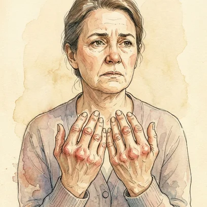 Rheumatoid Rosa — NCLEX story mnemonic character for Rheumatoid Arthritis: Symmetric Joints, Morning Stiffness & DMARDs